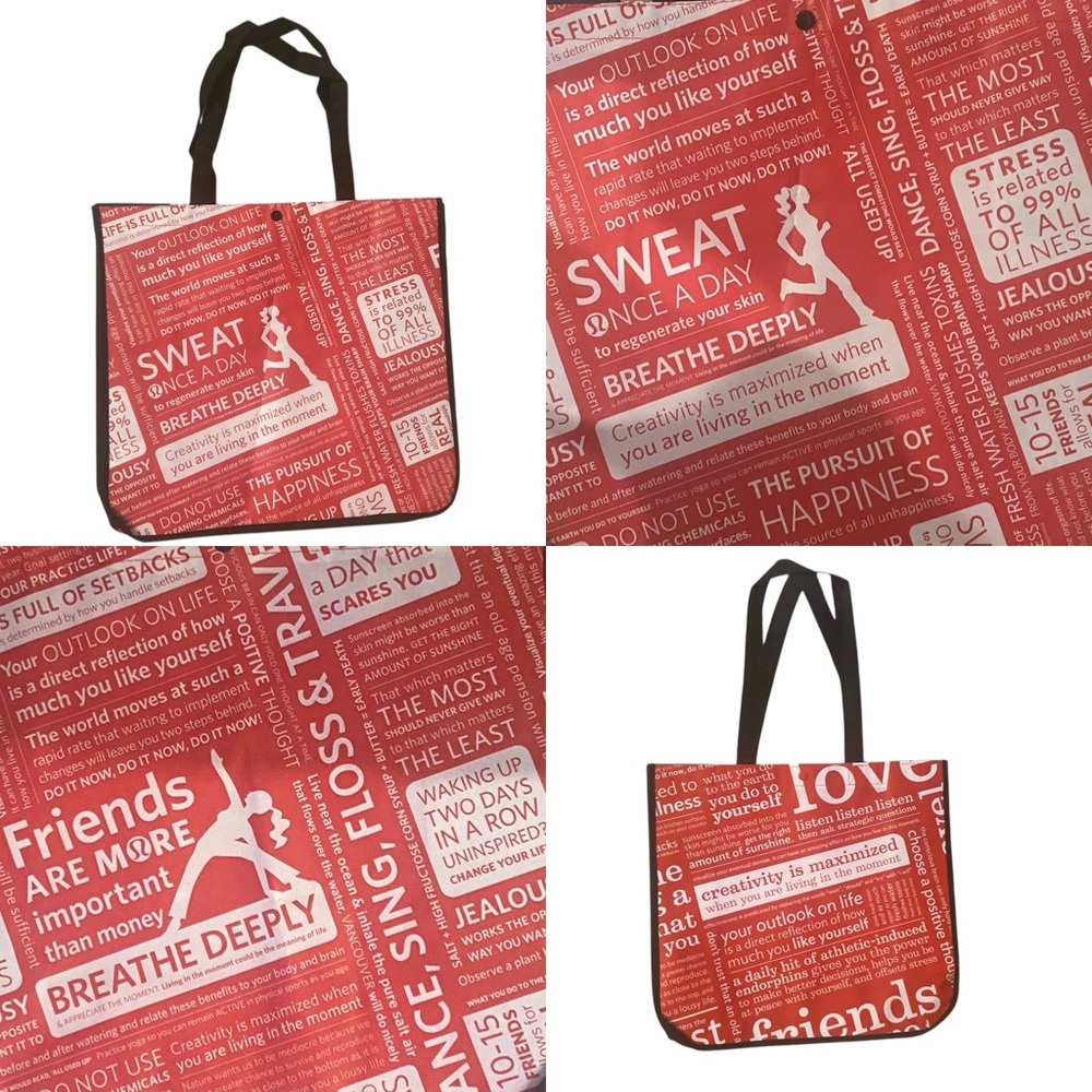 Lululemon Red & White Creativity is Maximized Tote  14.5”H x 16”W 6.5”